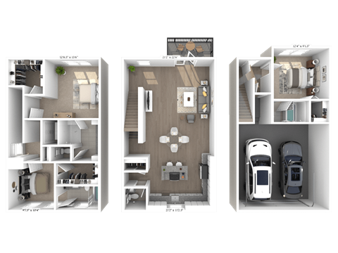 Floor plan for 3 beds, 3.5 baths, 1717 sqft